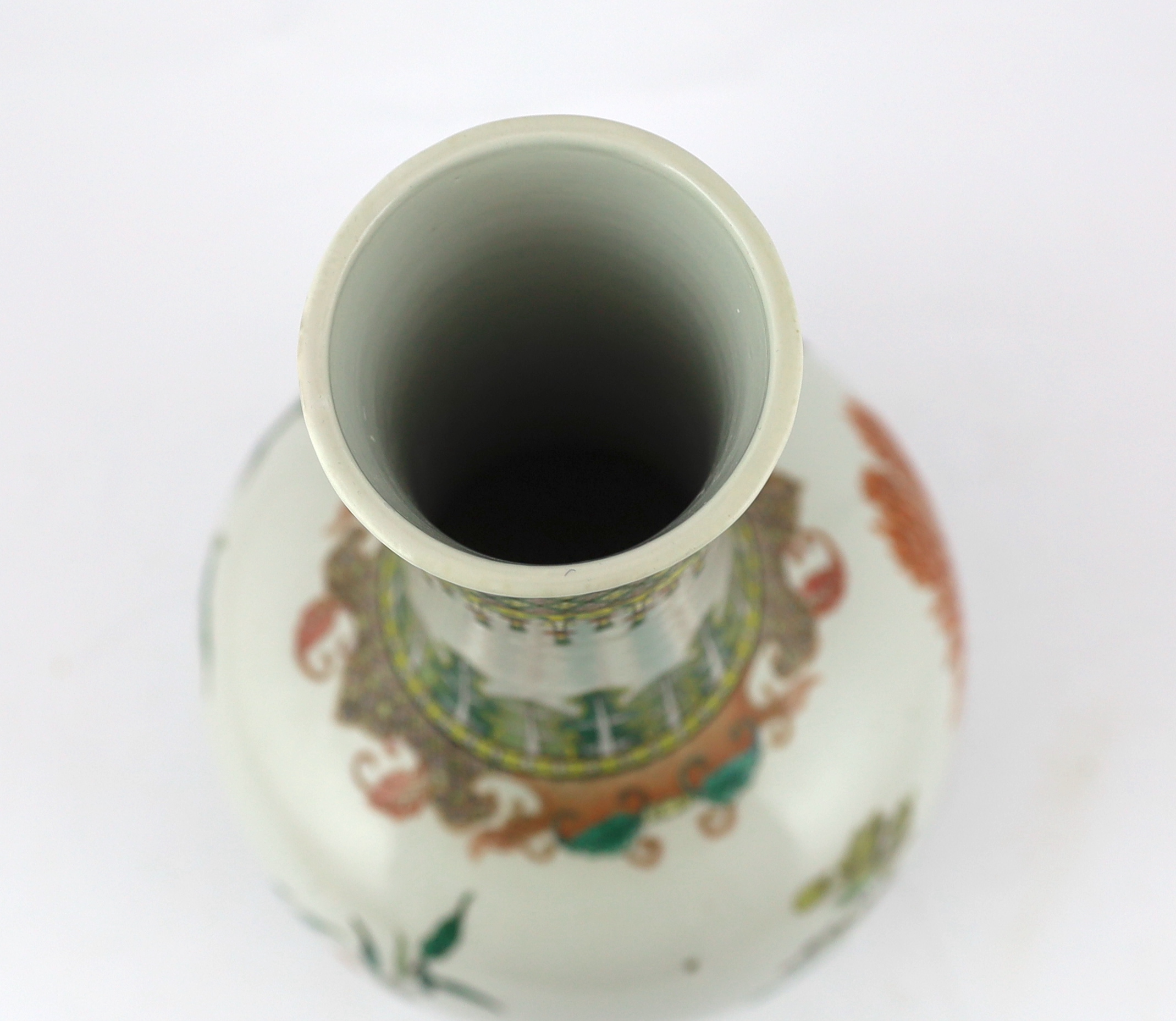 A Chinese famille verte ‘black bird’ bottle vase, Daoguang mark and of the period (1821-50), neck restored